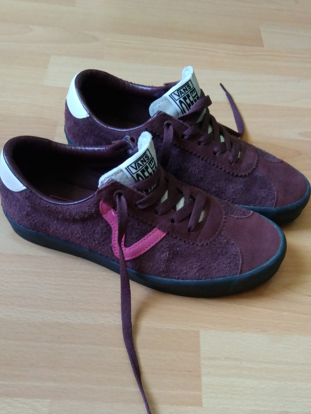 Vans Burgundy Suede Sneakers with Pink Accent